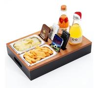 Kssiaz Bar de Canapé, Plateau de Canapé en Bois, Organisateur de Canapé avec 2 Bols à Collation en Acier Inoxydable et Porte-Boissons, Canapé Bar Adapté Au Pique-Nique Restaurant Canapé Salon