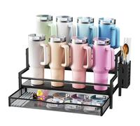 Kssiaz Organisateur de Bouteilles d'Eau pour Stanley, Porte-Gobelet pour Stanley à 2 Étages pour 8 Coupes, Organisateur de Tasses avec Tiroir, Présentoir à Tasses pour Rangements de Cuisine, Noir