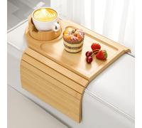 Kssiaz Plateau d'Accoudoir de Canapé, Plateau de Canapé en Bambou, Porte-Gobelets de Canapé, Organisateur Antidérapant pour Accoudoir pour Boisson, Coupe, Snack, Contrôle, Facile à Nettoyer, Naturel