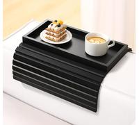Kssiaz Plateau de canapé - Accoudoir pliable en bambou - Avec porte-gobelet - Pour collations, téléphone portable, tasses - Noir