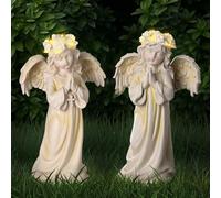 Kssiaz Statue d'ange de Jardin, Décoration de Jardin Solaire avec Lumière Chaude et Trous de Fuite d'eau, Décor Extérieure Étanche, Sculpture d'ange Priant pour Pelouse, Cour et Patio, Blanc