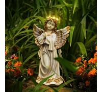 Kssiaz Statue d'ange de Jardin, Décoration de Jardin Solaire Gardien avec Lumière Chaude, Statue d'ange Priant Étanche avec Guirlande, Décoration de Jardin Extérieur pour Pelouse, Rose Abricot
