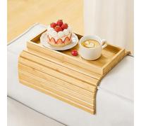 Kssiaz Table Bouts de Canapé de Salon, Plateau d'Accoudoir de en Bambou, Table de Plateau d'Accoudoir Canapé de Canapé Pliable à Clipser, Porte-gobelet de Canapé pour Collations Tasses