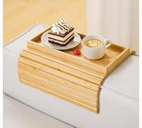 Kssiaz Table Bouts de Canapé de Salon, Plateau d'Accoudoir de en Bambou, Table de Plateau d'Accoudoir Canapé de Canapé Pliable à Clipser, Porte-gobelet de Canapé pour Collations Tasses