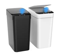 Kssvzz 2 Pack Poubelle Salle Bain, 10L Poubelle Automatique avec Couvercle, Poubelle Intelligente, Petite Poubelle Toilette WC Anti Odeur, Ouverture/Fermeture Automatiques,32 x 23 x 15.7cm,Noir/Blanc