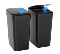 Kssvzz 2 Pack Poubelle Salle Bain, 10L Poubelle Automatique avec Couvercle, Poubelle Intelligente, Petite Poubelle Toilette WC Anti Odeur, Ouverture/Fermeture Automatiques, 32 x 23 x 15.7cm, Noir