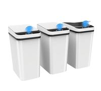 Kssvzz 3 Pack Poubelle Salle Bain, 10L Poubelle Automatique avec Couvercle, Poubelle Intelligente, Petite Poubelle Toilette WC Anti Odeur, Ouverture/Fermeture Automatiques, 32 x 23 x 15.7cm, Blanc