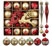 Kssvzz 40 Pcs Boule de Noel, Decoration Noel Sapin avec Lanière, Deco de Noel Mat et Brillant, Christmas Decorations avec l'élan - pour l'Intérieur et l'Extérieur, Anniversaires, Fêtes (Rouge et Or)