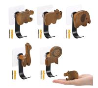 Kssvzz 5 Pcs Porte Manteau Enfant, 5 Patères en Forme D'animaux pour Enfants, Patères Murales en Bois de Noyer, Animaux-lion/Éléphant/Hippopotame/Girafe/Rhinocéros pour Vêtements écharpe Chapeau sac