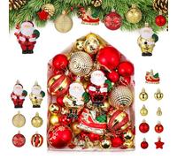 Kssvzz 72 Pcs Boule de Noel, Decoration Noel Sapin avec Lanière, Deco de Noel Mat et Brillant, Christmas Decorations à Suspendre - pour l'Intérieur et l'Extérieur, Anniversaires, Fêtes (Rouge, Or)