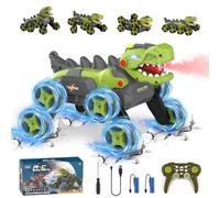 Kssvzz Dinosaur Voiture Télécommandée 3 4 5 6 7 8 9 Ans, 8WD 2.4GHz Monster Truck Telecommande avec Rotation à 360°/Pulvérisation/Lumière, Jouet Enfant Garçon Jouet 3-12 Ans Voiture Enfant, Vert