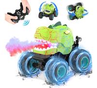 Kssvzz Dinosaure Voiture Télécommandée, 2.4GHz Dinosaure Monster Truck Telecommande avec Spray, LED et Sons, Cadeau pour Enfant de 3 4 5 6 7 8 9 10 Ans, Jouet Garcon 3-10 Ans, Cadeaux de Noël (Vert)