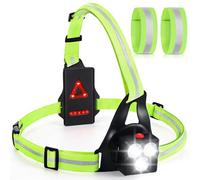 Kssvzz Lampe de course pour coureurs, lampe torche de poitrine 3 LED 500 lumens, lampe de course rechargeable USB-C, faisceau réglable à 90° avec 2 brassards réfléchissants haute visibilité pour