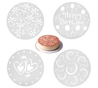KSTEU Pochoir à Gâteau, Lot de 4 Morceaux Pochoirs de Pulvérisation de Coeur de Fleur, Outils de Boulangerie de Décoration de Moule de Gâteau d'Anniversaire, Gâteau Pochoirs Décorer Outil
