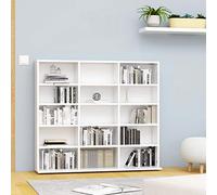 Kstyhome Armoire à CD Bibliothèque Etagère de Rangement Etagère à DVD Livres avec 15 Compartiments Bureau Blanc 102x23x89,5 cm Aggloméré