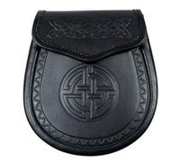 KSUC Sporran écossais en cuir noir avec double relief celtique, noir, 7" x 1" x 8", Kilt écossais Sporran