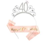 KSUKTSW Couronne d'anniversaire 40 ans, couronne Happy 40th Birthday en cristal avec écharpe d'anniversaire, décoration pour femme, accessoire de décoration de fête pour fille