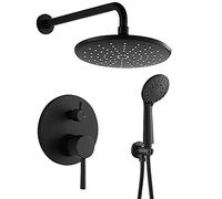 Ksunun Système de Douche Encastré Ensemble de Douche Encastrable Set de Douche Noir Mat Murale avec Douche de Tête de 20 cm et Douchette Réglable Technologie d'injection d'air Avancée
