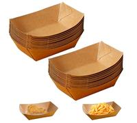Ksvaye 100 Pièces Vaisselle Jetable Forme de Bateau Barquette Frite Kraft Barquette Carton Dégradable Boite Carton Alimentaire pour Frites,Collations,Macarons,Currywurst,Salade, 12,5 x 8,3 x 3,6CM