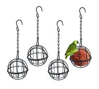 Ksvaye 4pcs 7cm Rond Mangeoire Oiseaux Exterieur Bird Feeder Mangeoires pour Oiseaux Sauvages Distributeur Boules de Graisse Oiseaux Suspendre en Métal Porte Boule de Graisse à Oiseaux