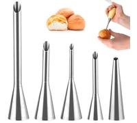 Ksvaye 5 Pièces Douille à Pâtisserie Inox Douille de Pâtisserie Petit Choux Douilles de Remplissage pour Puff Donut Buse pour Crème pour Garnir Confitures Pâte Feuilletée Beignets Pain Pâte Feuilletée