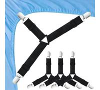 KSVS 4 pcs réglable Triangle élastique Bretelles Pince Titulaire Sangles Clip-élastique réglable pour lit, Housse de Matelas, draps de lit, Coussin de canapé (Noir)