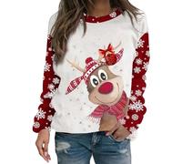 Kswlwccpp 2025 Pull Moche de Noel Femme - Noël Renne Sweat Noel Drole Lumineux Décontracté Pull Noels Automne Hiver Manches Longues col Rond Pulls Confortable Fille