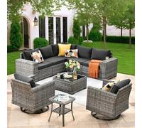 KswyyuwxgqI Ensemble de meubles de patio 9 pièces avec canapé sectionnel en osier, 2 chaises pivotantes et table basse, canapé modulaire moderne en rotin pour jardin, terrasse