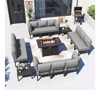 KswyyuwxgqI Ensemble de meubles de patio en métal 15 pièces avec table de foyer au propane de 114,3 cm, canapé sectionnel d'extérieur moderne avec coussins de 12,7 cm, ensemble de conversation