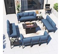 KswyyuwxgqI Ensemble de meubles de patio en métal 15 pièces avec table de foyer au propane de 114,3 cm, canapé sectionnel d'extérieur moderne avec coussins de 12,7 cm, ensemble de conversation