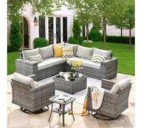 KswyyuwxgqI Ensemble de meubles de terrasse d'extérieur 9 pièces avec canapé modulaire en osier, 2 chaises pivotantes, table basse, assise profonde en rotin pour jardin, porche, terrasse, jardin