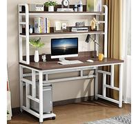 ksxnkhk Bureau d'ordinateur avec Armoire et étagère, Bureau Industriel, Table de Travail, Table de Travail avec Compartiment de Rangement pour Petits espaces (39 Pouces, chêne + Cadre Bla