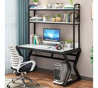 ksxnkhk Bureau d'ordinateur en Verre trempé, Table de Travail, Table d'étude, Bureau d'ordinateur Simple et Moderne avec étagères, bibliothèque pour Bureau à Domicile (39 Pouces, Cadre Bla