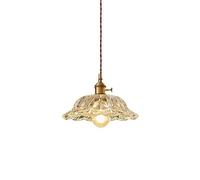 ksxnkhk Lampe Suspendue, Lustre en Forme de Fleur française, en Laiton, décoration de Chevet de Chambre à Coucher, Abat-Jour en Verre, plafonnier réglable pour îlot de Cuisine, Salle à ma