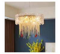 ksxnkhk Lustre à Pampilles en Cristal de Luxe français en Forme de Goutte d'eau pour Restaurant, Salon, Chambre à Coucher, Suspension Circulaire à LED, Style rétro