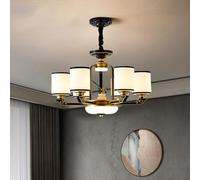ksxnkhk Lustre Chinois Moderne à 6 ou 8 lumières, Style Milieu du siècle, Noir et doré, Hauteur réglable de 50 cm, en métal et cuivre, Compatible avec la Salle à Manger.
