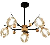 ksxnkhk Lustre de Ferme Industriel Vintage en Bois et Cristal, Montage Semi-encastré, Lustre Contemporain en métal, pour Salon