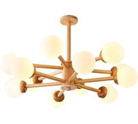 ksxnkhk Lustre de Plafond Moderne du Milieu du siècle à 8 lumières Spoutnik en Verre Laiteux, Lustre Semi-encastré Rustique de Ferme, plafonnier en Bois pour Chambre à Coucher, Salle à Man