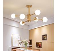 ksxnkhk Lustre de Plafond Moderne du Milieu du siècle à 8 lumières Spoutnik en Verre Laiteux, Lustre Semi-encastré Rustique de Ferme, plafonnier en Bois pour Chambre à Coucher, Salle à Man