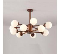 ksxnkhk Lustre de Plafond Moderne du Milieu du siècle à 8 lumières Spoutnik en Verre Laiteux, Lustre Semi-encastré Rustique de Ferme, plafonnier en Bois pour Chambre à Coucher, Salle à Man