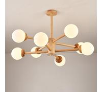 ksxnkhk Lustre de Plafond Moderne du Milieu du siècle à 8 lumières Spoutnik en Verre Laiteux, Lustre Semi-encastré Rustique de Ferme, plafonnier en Bois pour Chambre à Coucher, Salle à Man