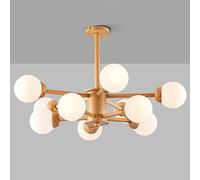 ksxnkhk Lustre de Plafond Moderne du Milieu du siècle à 8 lumières Spoutnik en Verre Laiteux, Lustre Semi-encastré Rustique de Ferme, plafonnier en Bois pour Chambre à Coucher, Salle à Man