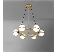 ksxnkhk Lustre de Salle à Manger à 6 lumières, Design Contemporain, en Forme de Roue de Chariot, Finition Laiton brossé doré, Globe en Verre pour îlot de Cuisine.
