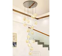 ksxnkhk Lustre d'escalier en Cristal Champagne - Plafonnier 15 Boules de Verre pour Couloir, Salon, Duplex, Villa - Design élégant en gypsophile, Grand Abat-Jour
