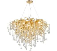 ksxnkhk Lustre en Cristal de Luxe, Lustre Moderne en Forme de Branche d'arbre, Suspension Ronde à Pampilles en Forme de Goutte d'eau, Anneau doré de Luxe, Suspension de Plafond en Cristal, Lustre