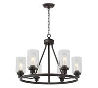 ksxnkhk Lustre Industriel de Style campagnard - Suspension à 6 lumières en Forme de Roue de Chariot Noire pour Salle à Manger et îlot de Cuisine, Grand éclairage Rond de Style campagnard