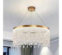 ksxnkhk Lustre LED Moderne à Pampilles en Cristal, éclairage de Salon, Lustre Rond, décoration d'intérieur, Lampe Suspendue en Or Poli