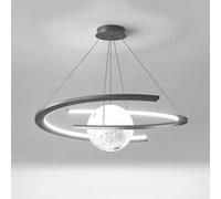 ksxnkhk Lustre LED Moderne avec Anneau Noir, luminaire Suspendu, Boule Blanche laiteuse, Lune et planète, Lampe de Plafond contemporaine pour Chambre à Coucher, Salle à Manger, Cuisine, îl