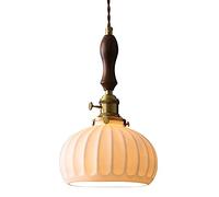 ksxnkhk Lustre, lumières LED, luminaire Suspendu Japonais rétro en Laiton, Lustre créatif de Type Citrouille à 1 lumière, plafonnier réglable, adapté aux allées, aux familles d'accueil,