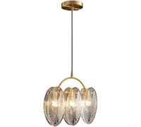 ksxnkhk Lustre, Lustre Moderne à 3 lumières, Suspension linéaire en Laiton avec Feuille de Verre Transparent nervuré - Lustre côtier, Lampe de Plafond Longue, Compatible avec Salle à Mange